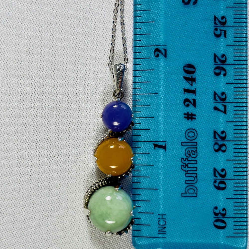 Jade Sterling Silver Tri-color Pendant Chakra 18" Necklace - Picture 7 of 16